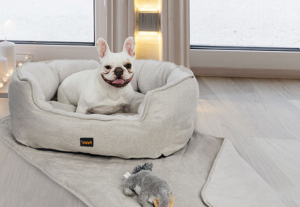 PaWz Pet Quilted Bed Set Incl. Bed, Blanket & Squeaky Toy - Available in Two Colours & Two Sizes