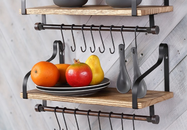 Levede Wall Mount Floating Shelves with Hooks - Two Options Available