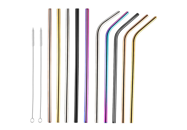 12-Piece Set of Chrome Stainless Steel Straws