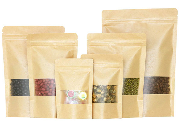 50-Piece Resealable Kraft Paper Zip Bags - Six Sizes Available