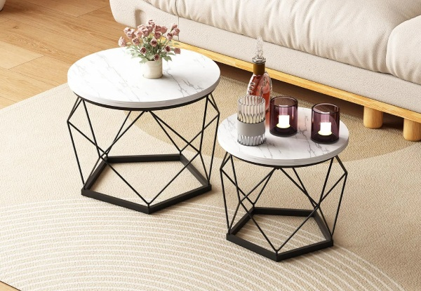 Two-Piece Faux Marble Top Round Coffee Table Set