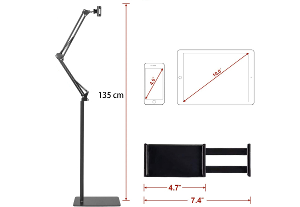 1.35M Adjustable Long Arm Floor Stand for Phone/Tablet