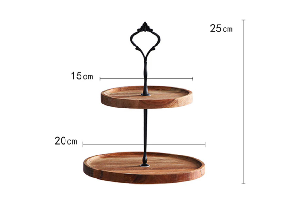 Soga Two-Tier Brown Round Wooden Dessert Tray