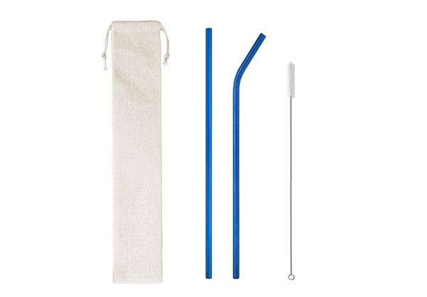 Two-Piece Reusable Stainless Steel Straw with Cleaning Brush - Seven Colours Available