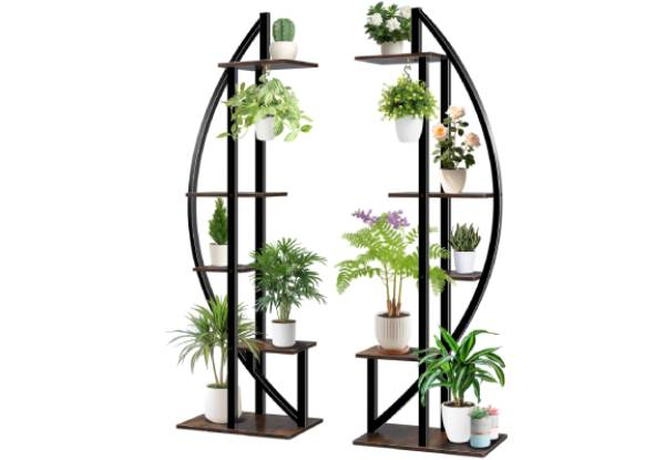 Two-Piece Five-Tiered Crescent-Style Plant Stand