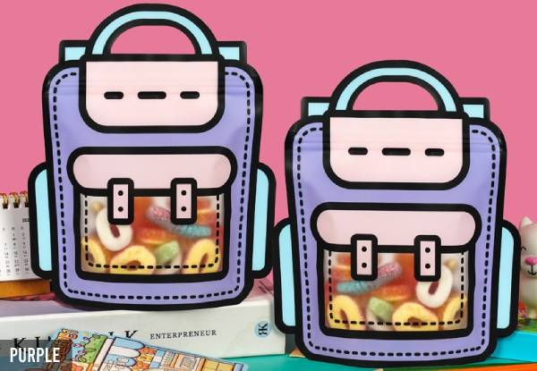 10-Pack Cartoon Schoolbag Snack Sealing Pockets - Two Colours Available