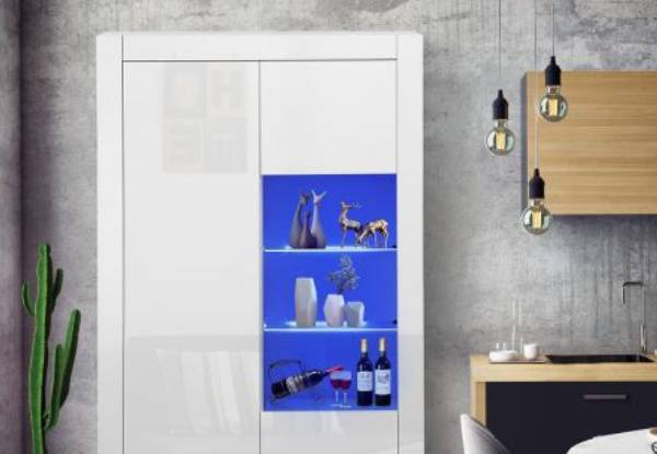 High-Gloss Side Cabinet LED Display Shelf - Two Colours Available