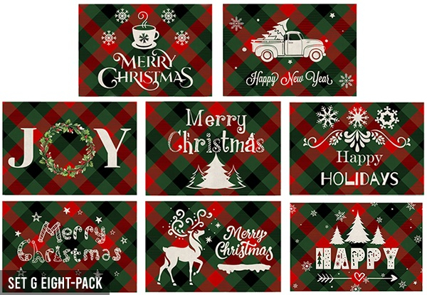 Four-Pack of Christmas Theme Buffalo Placemats - Seven Sets Available & Option for Eight-Pack