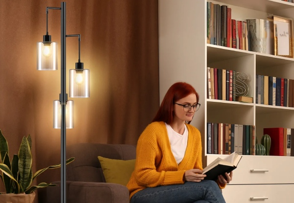 Modern LED Floor Corner Reading Light with Three Glass Lampshades