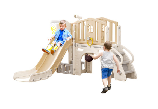 Seven-in-One Kids Slide & Basketball Hoop Playset - Two Colours Available