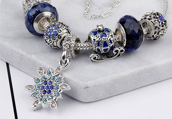Blue Star Glass Beaded Bracelet With Snowflake Pendant - Additional Delivery Charges Apply