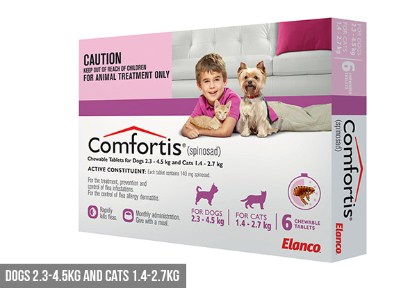 Comfortis Chewable Flea Tablets for Cats and Dogs - Five Options Available