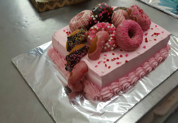 The Famous Naked Baker Donut Cake - Options for Medium, Half Slab & Full Slab Cakes in Raspberry or Bubblegum Flavour