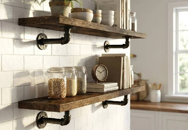 Two-Pack Industrial Floating Wall Shelves - Three Options Available