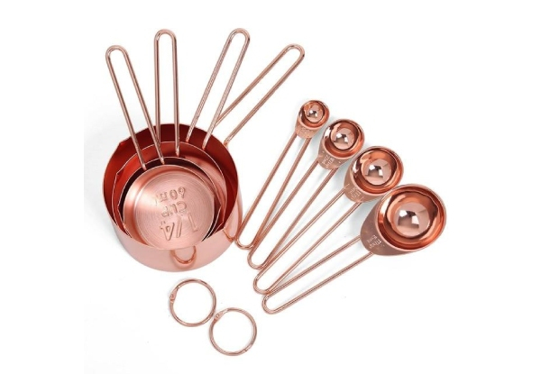 Set of 8 Rose Gold Stainless Steel Measuring Cups & Spoons