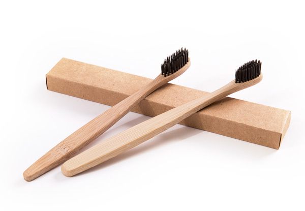 Pack of Four Organic Bamboo Toothbrushes - Option to Include Copper Tongue Cleaner