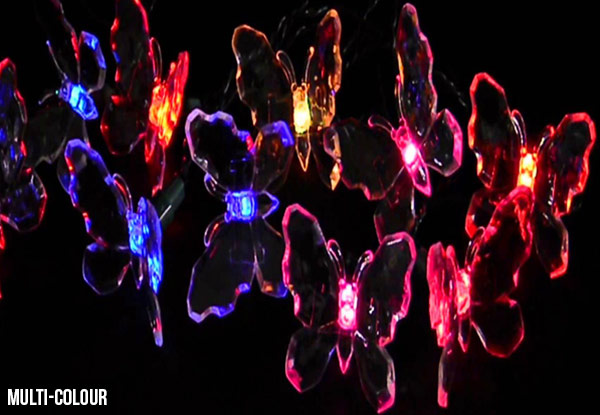 20 LED Solar-Powered Butterfly String Lights - Three Colours Available