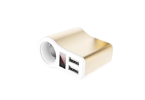 Portable Three-in-One USB Car Charger - White & Gold