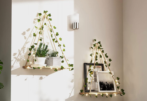 Two-Piece LED Artificial Ivy Wall Hanging Shelf Set - Option for Two Sets