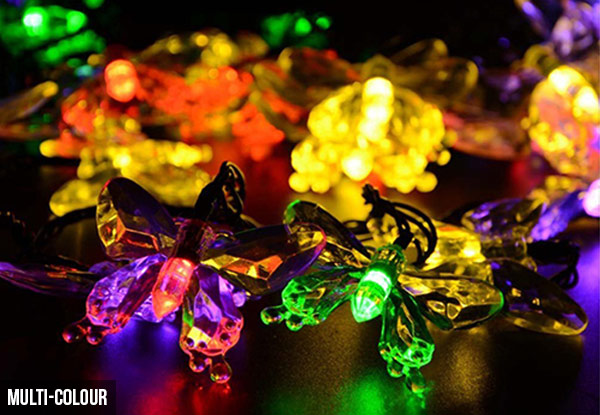 20 LED Solar-Powered Butterfly String Lights - Three Colours Available