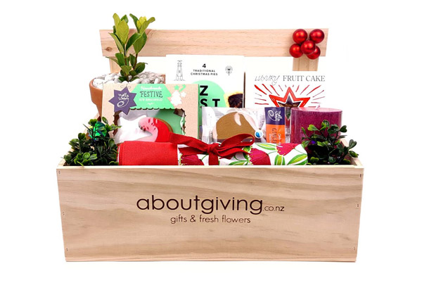 Kiwi Christmas Crate with Camellia Living Tree with Free Delivery