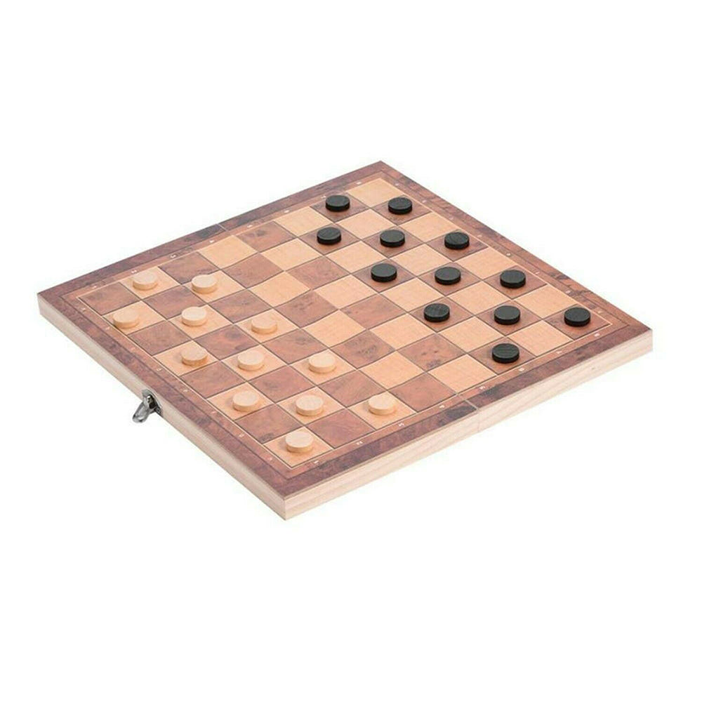 Three-in-One Folding Wooden Chessboard Checkers Gaming Set