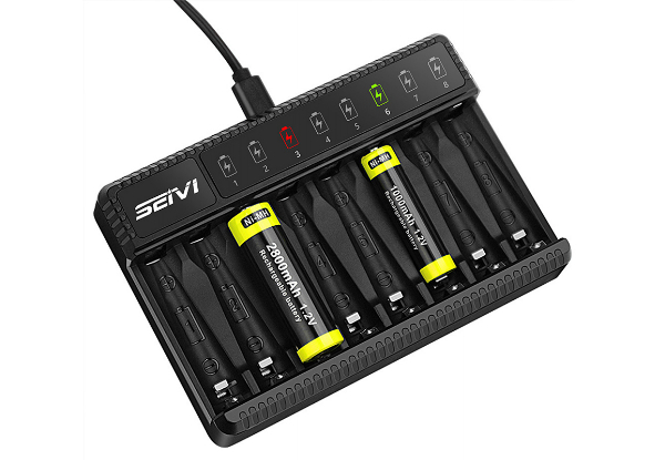 Eight-Slot Smart Battery Charger with LED Display - Option for Two