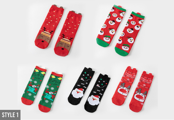 Five Pair Women's Christmas Socks - Available in Three Styles & Option for 10 Pairs