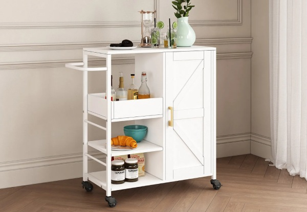 Rolling Kitchen Island with Cabinet Shelves