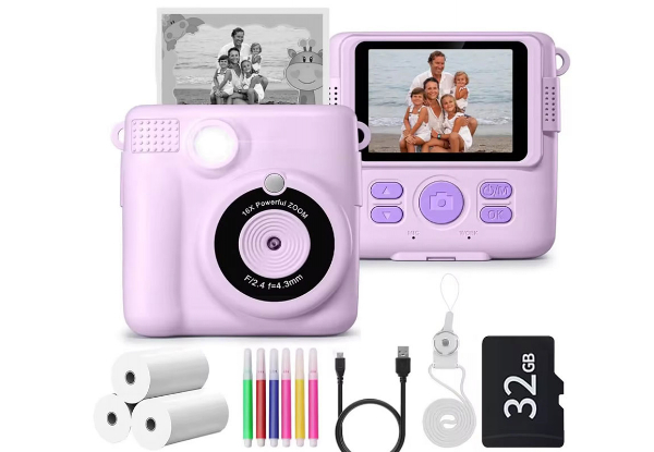 Kids Instant Print Camera Incl. 32GB Card - Three Colours Available