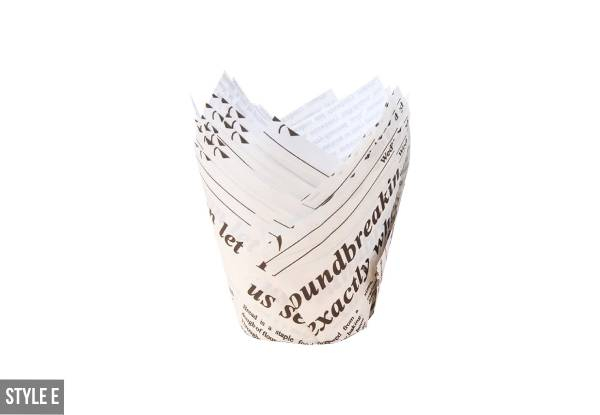 50-Pack Newspaper Style Cake Cups - Five Styles Available