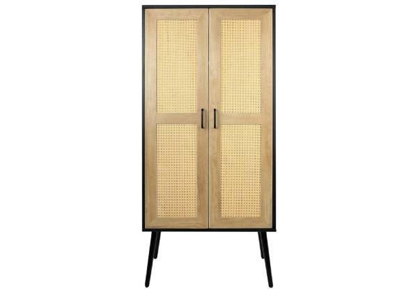 Tall Bedroom Storage Cabinet with Rattan Doors