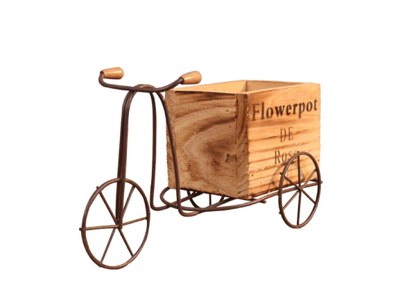 Wooden Iron Tricycle Plant/Flower Pot - Two Options Available