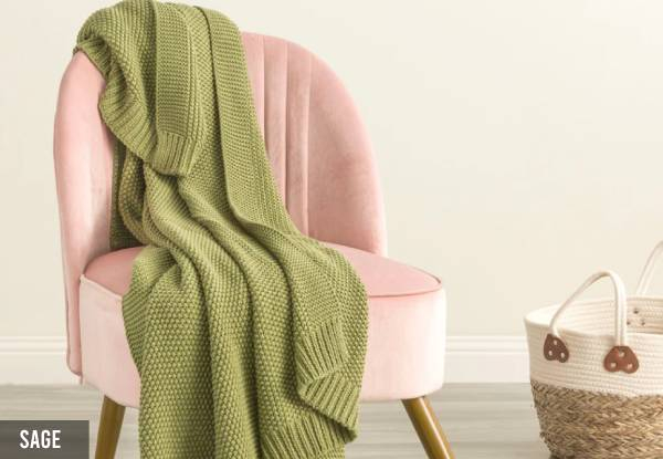 Renee Taylor Moss Seed Stitch Knitted Throw - Six Colours Available
