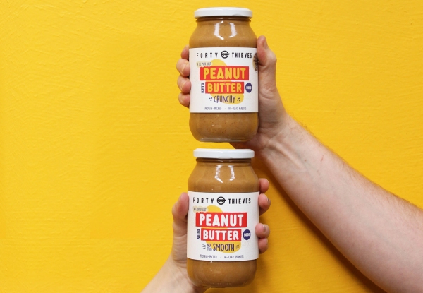 Four 500g Jars of Forty Thieves Peanut Butter - Options for Crunchy, Smooth or Mixed