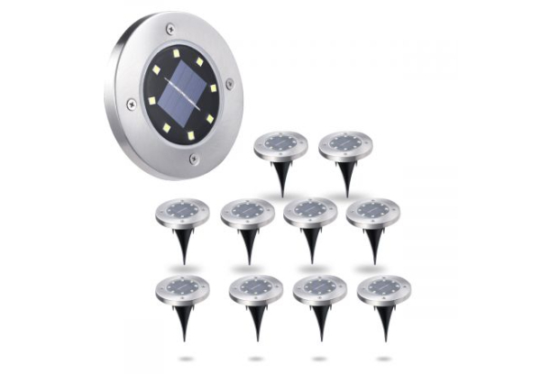 Ten LED Solar Powered Inground Recessed Lights
