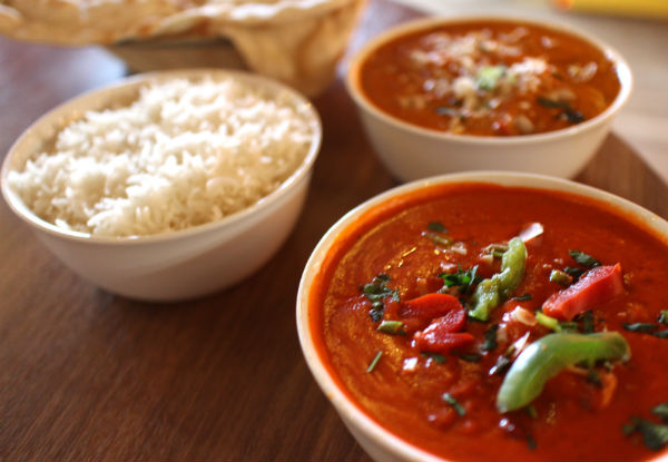 Two Curries & Two Plain Naan Breads incl. Rice - Option for Four