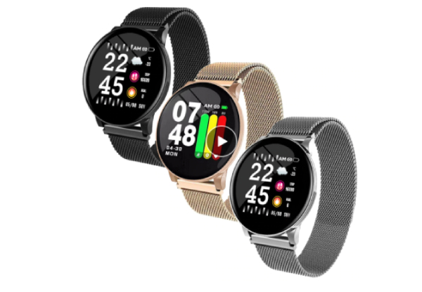 Smart Watch Water-Resistant Fitness Tracker with Stainless Steel Band - Three Colours Available