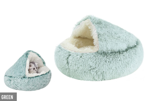 Plush Cushioned Hooded Pet Bed - Three Colours & Three Sizes Available