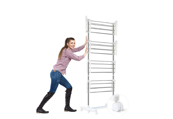 Four-Tier Clothes Drying Rack with Shelves and Wheels