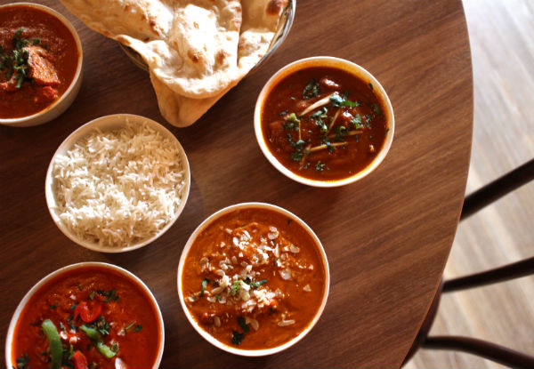 Two Curries & Two Plain Naan Breads incl. Rice - Option for Four