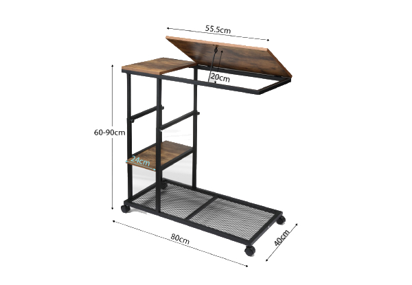 Sofa Side Table with Tiltable Top Board Shelf