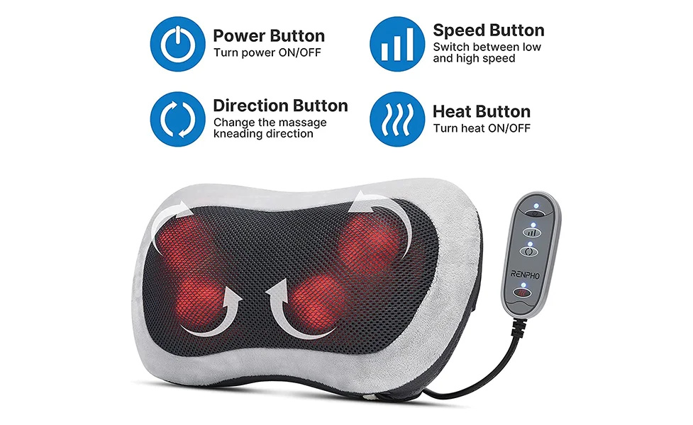 Renpho Heated Massage Pillow with Remote Control