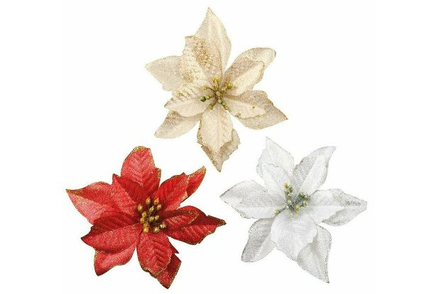 60-Piece Christmas Poinsettia Glitter Decoration