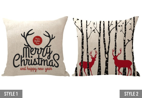 Two-Pack Christmas Square Zipper Pillowcases - Available in 13 Styles & Options for Eight-Pack