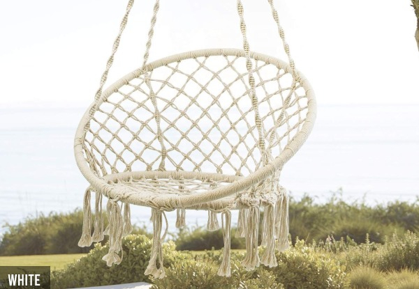 Macrame Hanging Chair with Cushion - Three Colours Available