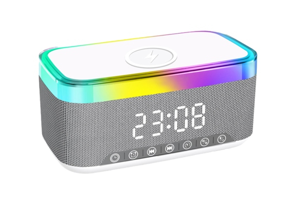 Bluetooth Speaker Smart Alarm Clock with Wireless Charging - Two Colours Available