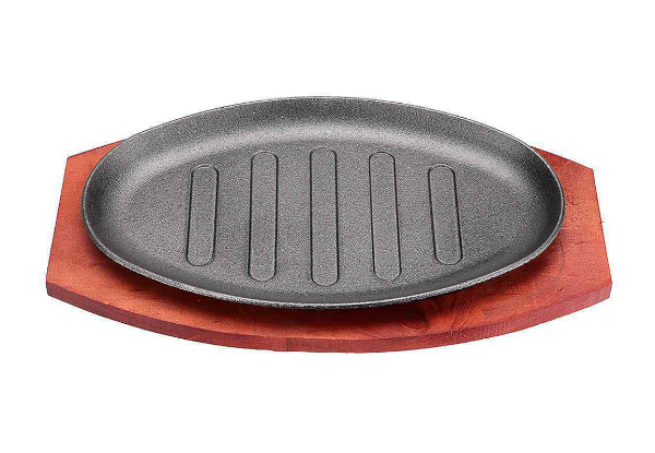 Sizzling Iron Steak Plate with Wooden Base - Option for Two