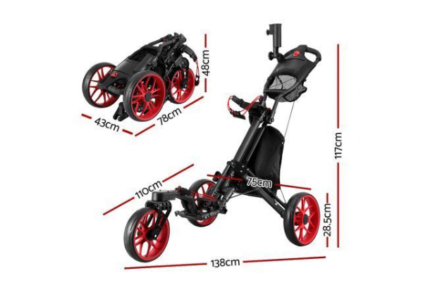 Everfit Foldable Golf Buggy Trolley Cart with 360 Swivel Front Wheel