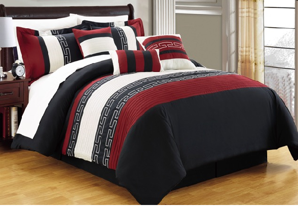 Seven-Piece Embroidered Burgundy Comforter Set - Three Sizes Available